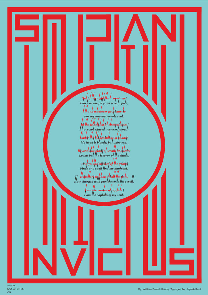 Invictus poem typography poster Blue