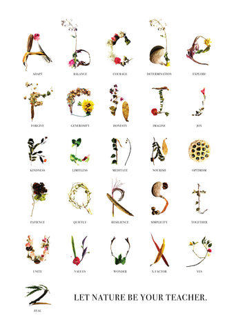 'Let nature be your teacher' A- Z lettering poster