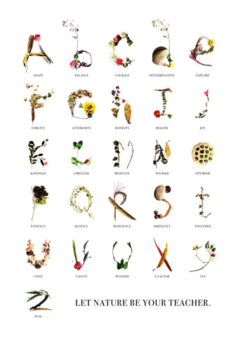 'Let nature be your teacher' A- Z typography & lettering poster