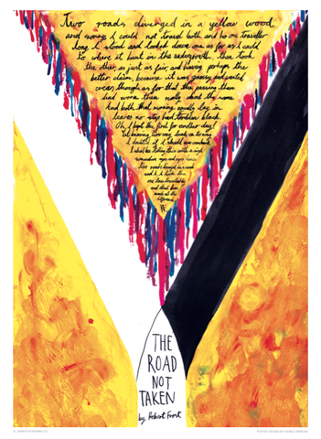 The Road Not Taken, Robert Frost lettering poster