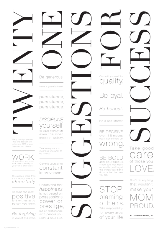 '21 Suggestions for Success' typography poster 1