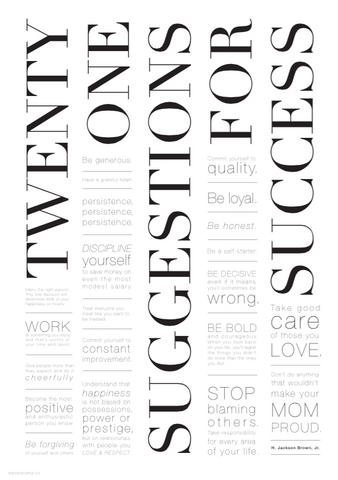 '21 Suggestions for Success' typography poster 1