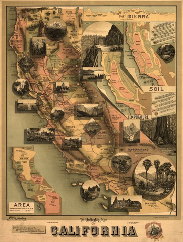 The Unique map of California lettering poster