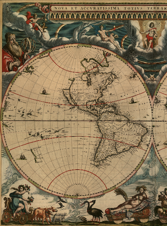 Antique typographic world map by Joan Blaeu