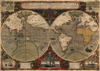 Antique typographic world map by Hondius