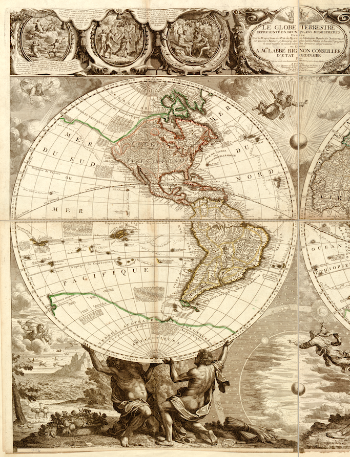 Antique typographic world map of Earth by Jean Baptiste Nolin / Nicolas François Bocquet