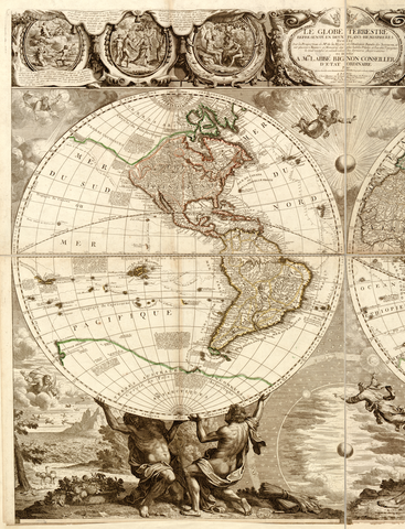 Antique typographic world map of Earth by Jean Baptiste Nolin / Nicolas François Bocquet